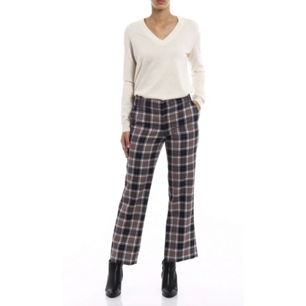 Tory Burch Women's Size 2 Garrett Tartan Plaid Crop Flare Pants Belt Loops